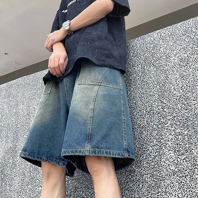 Myanderthal-Mid Rise Washed Denim Shorts