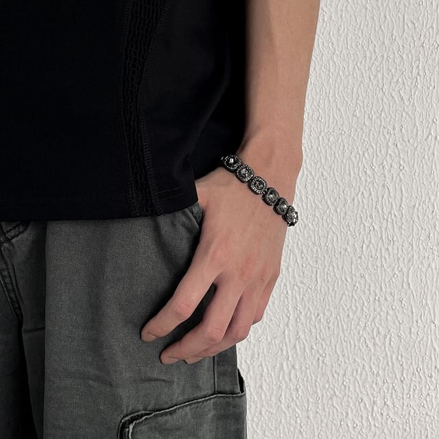 Black Degree-Rhinestone Stainless Steel Bracelet