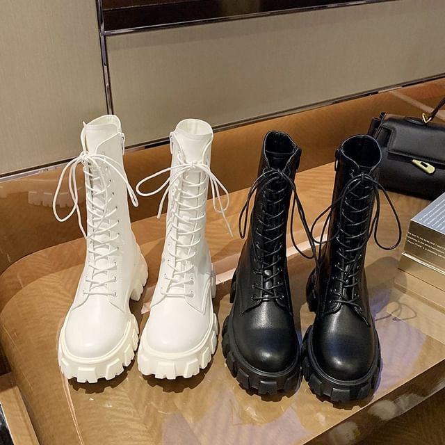 Anran-Zipper-Side Platform Lace-Up Boots