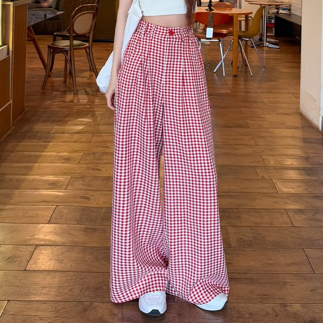 Shopherd-High Rise Plaid Wide Leg Pants