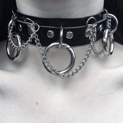 Solvor - Faux Leather Choker with Chains Solvor - Faux Leather Choker with Chains