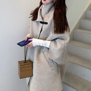 INEN Stand Collar Plain Single Button Long Coat Sale