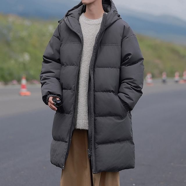 Dandyluxe-Hooded Zip-Up Long Puffer Coat