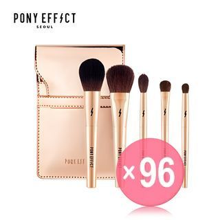 PONY EFFECT - Mini Makeup Brush Set: Powder Brush 1pc + Cheek & Shading Brush 1pc + Blending Eyeshadow Brush 1pc + Medium Eyeshadow Brush 1pc + Smudging Eyeshadow Brush 1pc (x96) (Bulk Box)