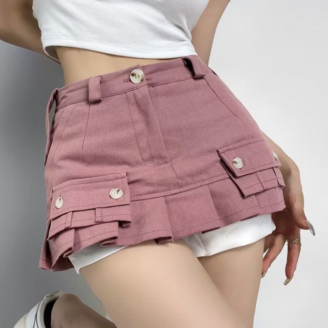 Amyway-High Waist Plain Mini A-Line Skort