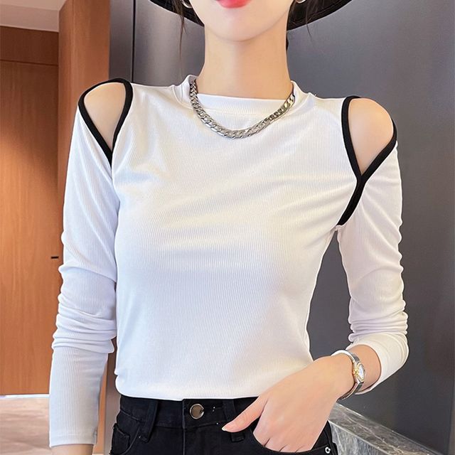 Everose-Long-Sleeve Cold-Shoulder T-Shirt