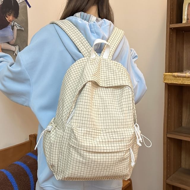 Basaran-Plaid Drawstring Nylon Backpack