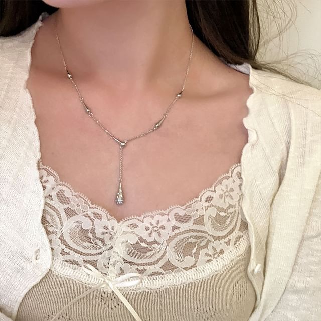 Daeuni-Rhinestone Teardrop Pendant Necklace