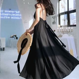 LINSI Spaghetti Strap Plain Open Back Maxi Sundress Sale