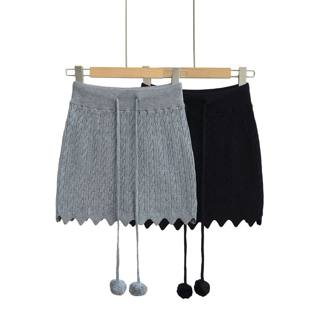 Asiris-High Rise Plain Cable-Knit Mini Pencil Skirt