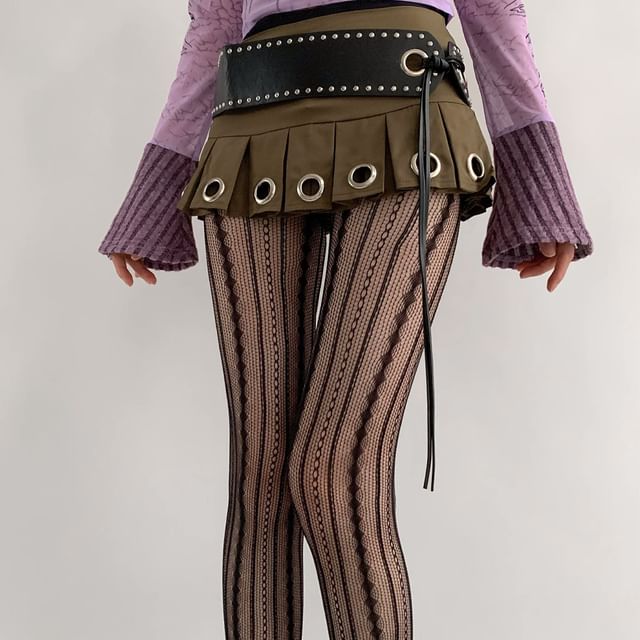Gentiana-Striped Fishnet Tights