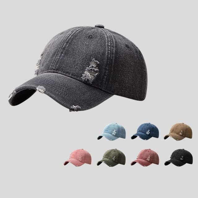 TAAK-Washed Distressed Denim Baseball Cap