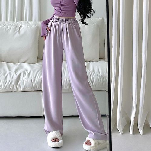 Purple Plain Satin Wide Leg Trousers