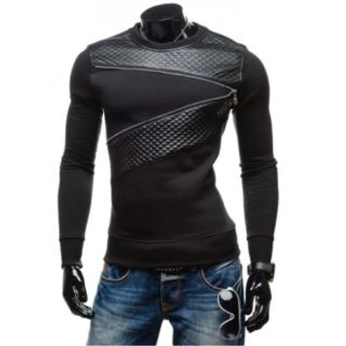 Bay Go Mall - Faux Leather Panel Sweatshirt | YesStyle