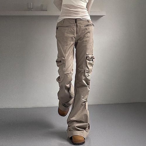 Trisica - Low Waist Plain Wide Leg Cargo Pants