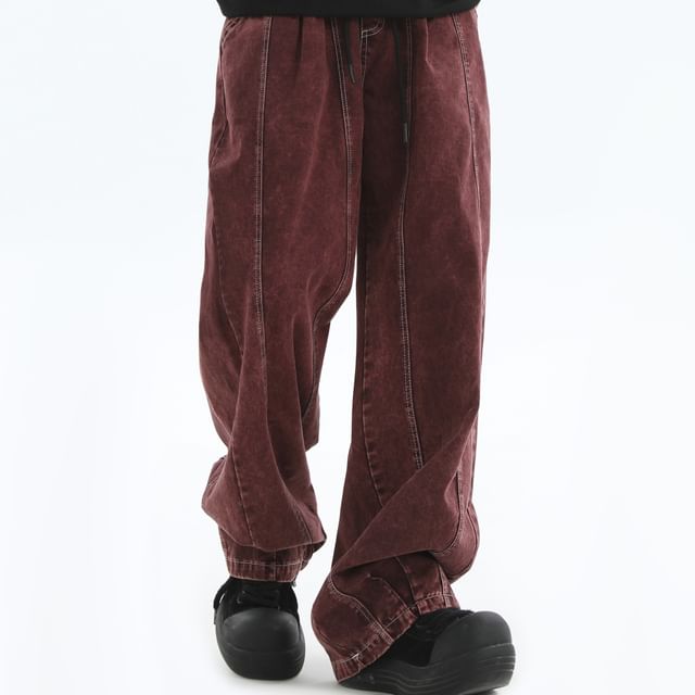 INStudio-Mid Rise Washed Panel Wide Leg Jeans