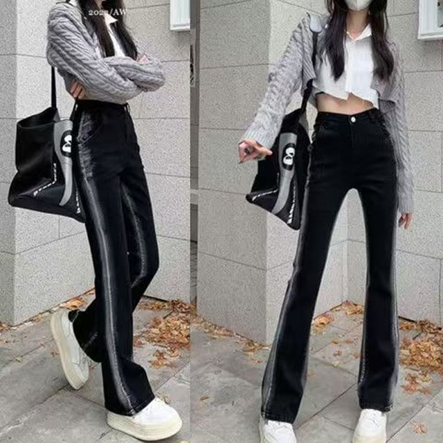 Everose-High Waist Gradient Washed Bootcut Jeans