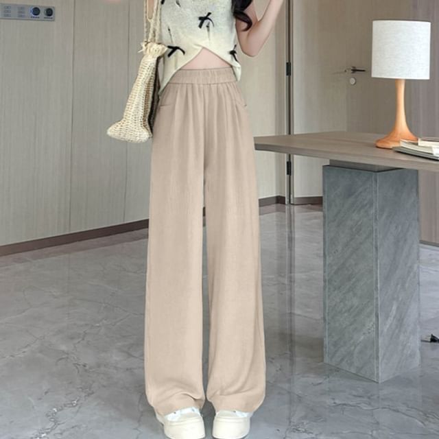 Woohan-High Rise Plain Wide Leg Pants Various Designs