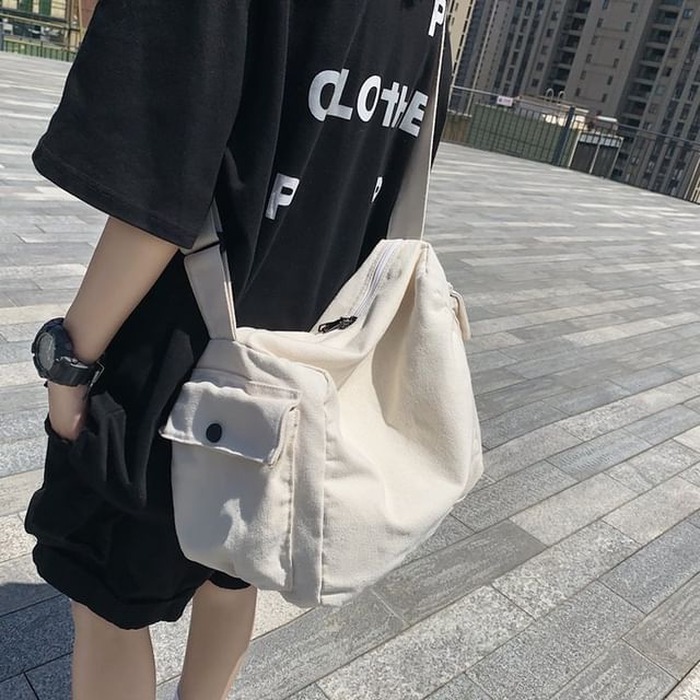 TangTangBags-Plain Canvas Crossbody Bag