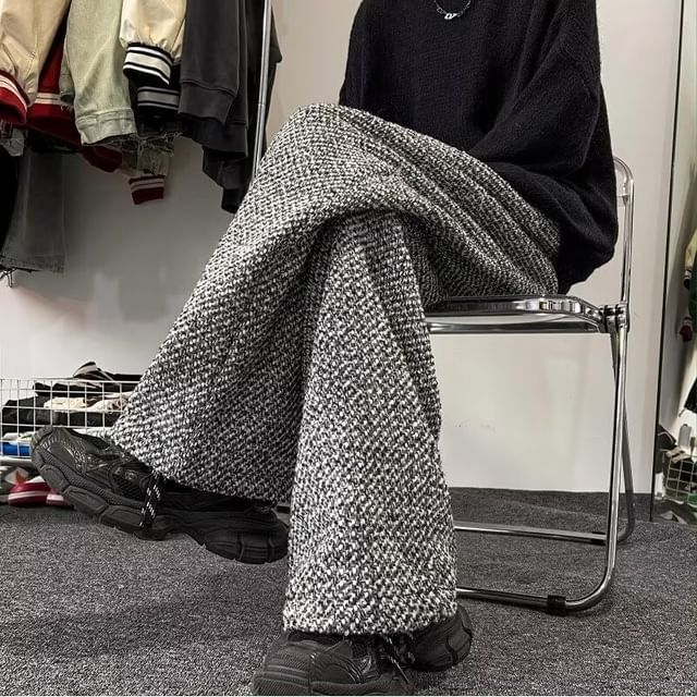 Blueforce-Mid Rise Tweed Wide Leg Pants