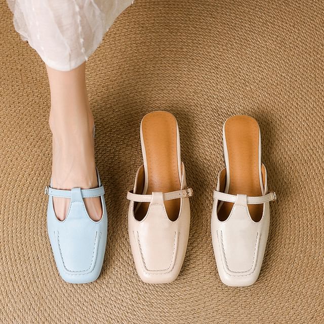 Cinnabelle-Chunky Heel T-Strap Mules