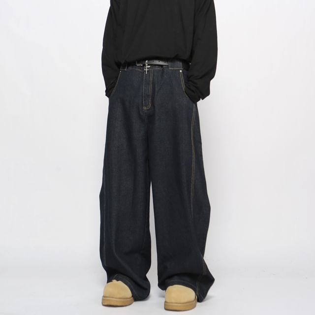 Derbundy-Mid Rise Plain Wide Leg Jeans