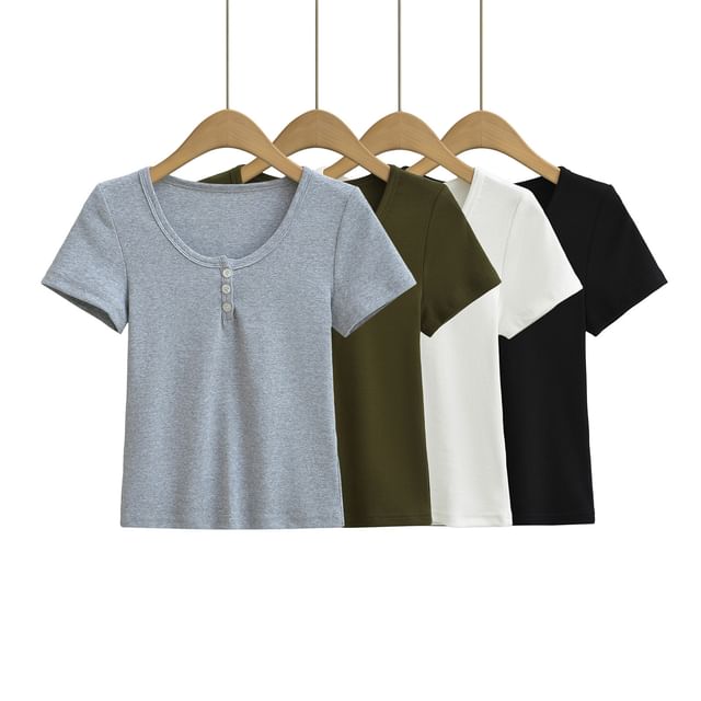 Asiris-Short-Sleeve Henley Plain Tee