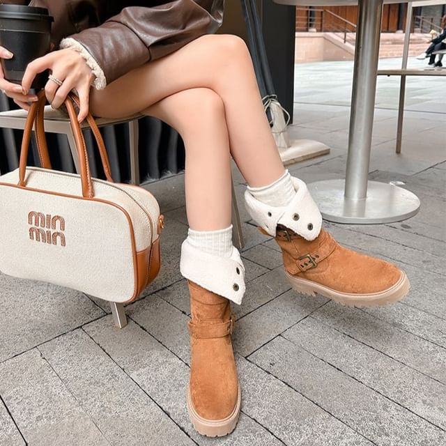 FRAISO-Platform Buckled Button Mid Calf Boots