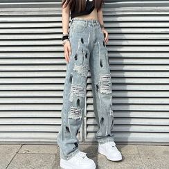 JULIONNE - High Waist Washed Slit Bootcut Jeans (Various Designs