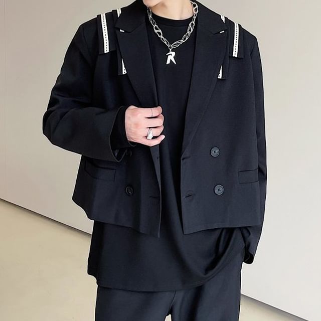 Bjorn-Striped Cropped Double-Breasted Blazer