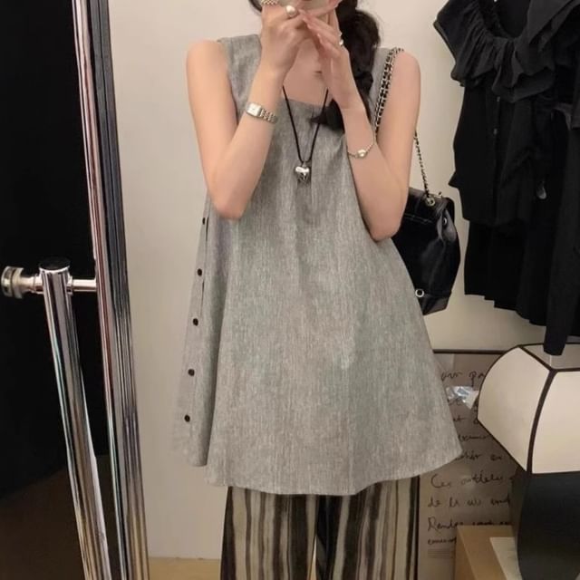 Striinkie-Square-Neck Plain A-Line Tank Top
