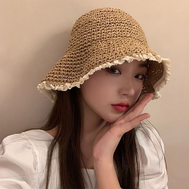 Raconteur-Lace Trim Straw Sun Hat