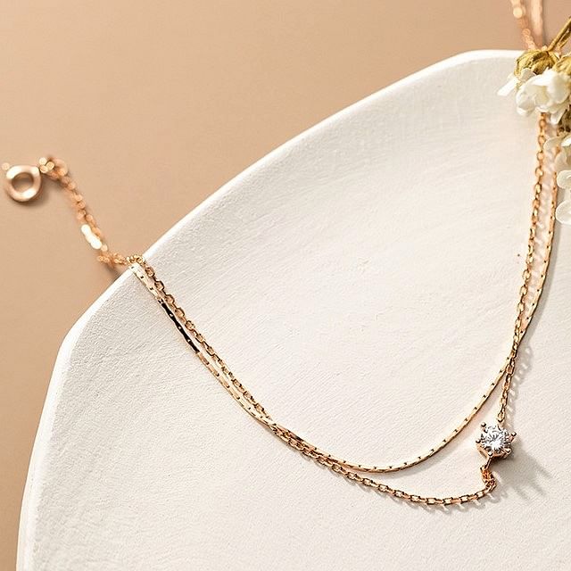 A-ROCH-S925 Sterling Silver Rhinestone Layered Anklet