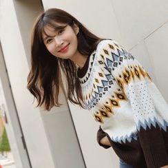 CLICK - Raglan-Sleeve Patterned Sweater CLICK - Raglan-Sleeve Patterned Sweater