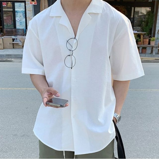 Okwano-Short-Sleeve Plain Shirt