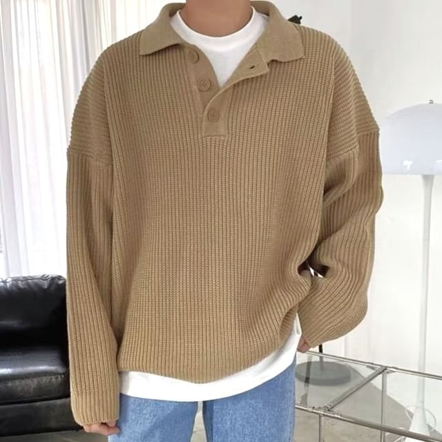 Myanderthal-Long-Sleeve Plain Polo-Neck Sweater