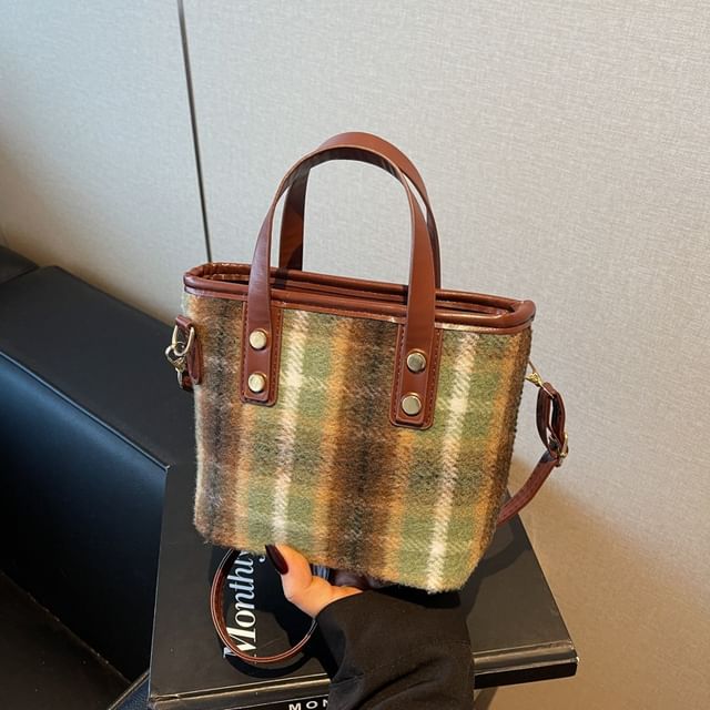 Mulgam-Top Handle Plaid Crossbody Bag