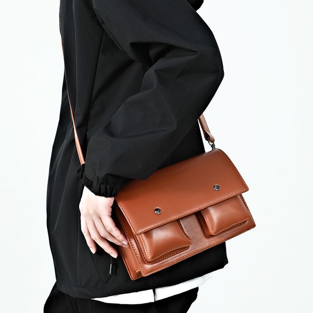 SUNMAN-Faux Leather Flap Crossbody Bag
