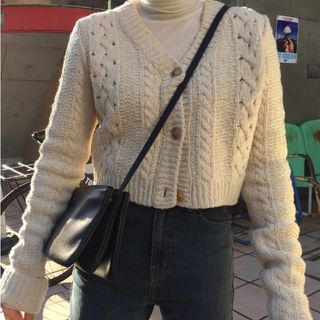 Long-Sleeve Cable-Knit Cropped Cardigan