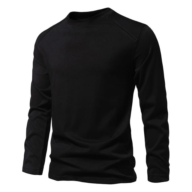 YIKES-Long-Sleeve Crew Neck Plain T-Shirt