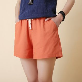 PANDAGO-Drawstring Waist Plain Shorts