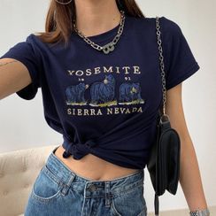 Shira - 小熊刺繡寬鬆短袖T恤 Shira - 小熊刺繡寬鬆短袖T恤