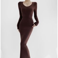 squire brown rib knit crew neck long sleeve a-line dress Rib Knit Set with Long Sleeves