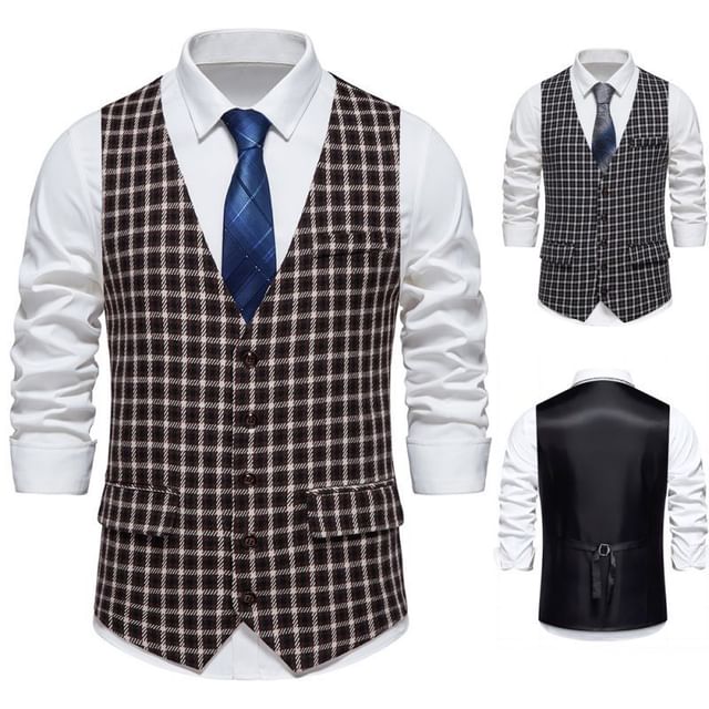 Aozora-V-Neck Button-Up Vest