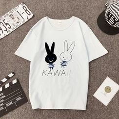 Duffie - Short-Sleeve Rabbit Print T-Shirt