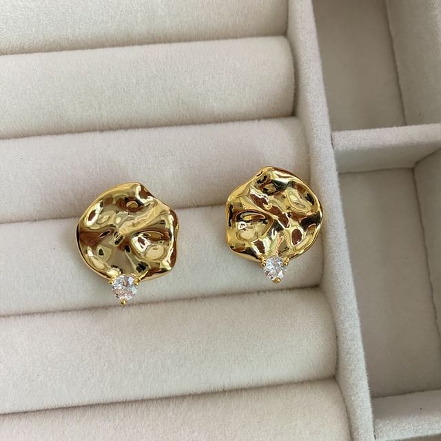 Forainer-Rhinestone Metallic Ear Stud