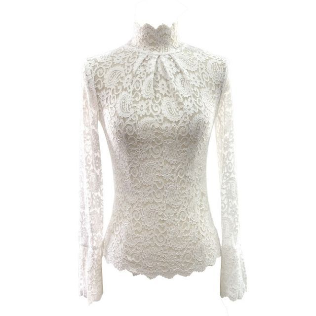 camikiss-Long-Sleeve Mock-Neck Lace Top