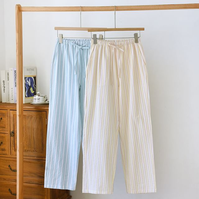 Somnus-Drawstring Waist Striped Straight Leg Pajama Pants
