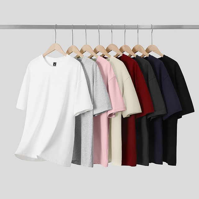FOEV-Elbow-Sleeve Crew Neck Plain T-Shirt