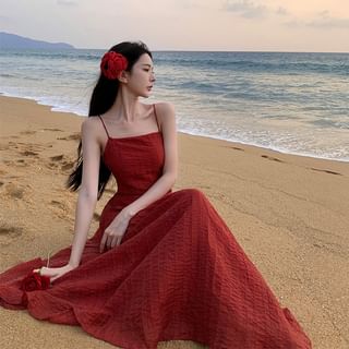 Moanum Spaghetti Strap Plain Open Back Maxi Sundress Sale